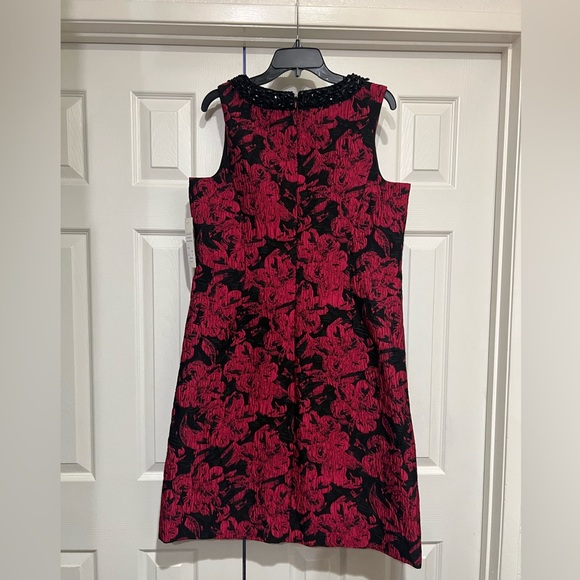 NWT TERI JON FUSCIA PINK/BLACK JACQUARD SHIFT COCKTAIL DRESS SIZE 14 - Picture 11 of 13
